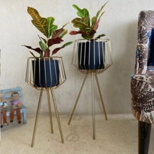 Black & Golden Metallic Planter on Tripod Set of 2