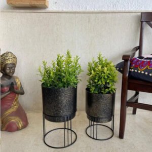 Black Metal Glitter Floor Planter Set of 2