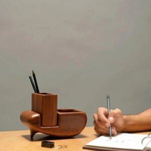 Sculp Wooden Finish Stationary Holder For Office Desk